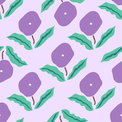 Seamless pattern with retro style flowers. Trendy light lilac floral  texture. Vector illustration