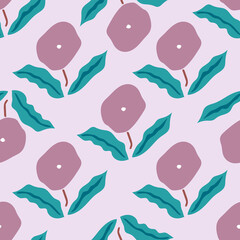 Seamless pattern with retro style flowers. Trendy light lilac floral  texture. Vector illustration