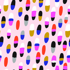 Seamless colourful brush drawn ovals. Artistic colourful circles pink texture. Vector illustration