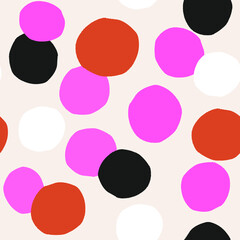 Seamless pattern with ink hand drawn colorful circles. Abstract polka dots geometric  texture. Vector Illustration
