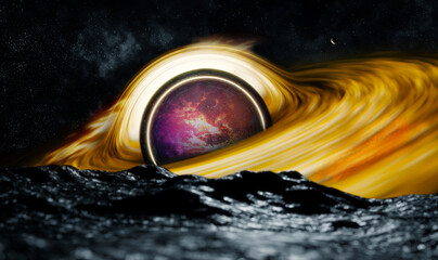 Black hole and stars and cloud fields in outer space