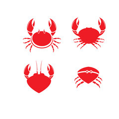 Logo template with an image of a crab drawn by graphic lines on a light background. Retro emblem for the menu of fish restaurants, markets and shops. Vector vintage engraving illustration.