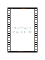 Photo frame in the form of a film frame. Movie frame background with space for your text or image. Stylish design with camera effect. Vector illustration