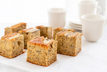 Sliced Freshly baked Homemade banana Bread.