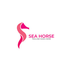 Fototapeta na wymiar Stylized graphic Seahorse. Silhouette illustration of sea life. Sketch for tattoo on isolated white background. Vector flat logo icon