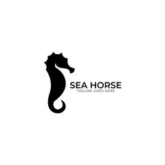 Stylized graphic Seahorse. Silhouette illustration of sea life. Sketch for tattoo on isolated white background. Vector flat logo icon