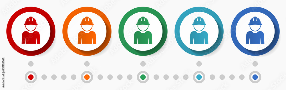 Poster worker, employee concept vector icon set, infographic template, flat design colorful web buttons in 