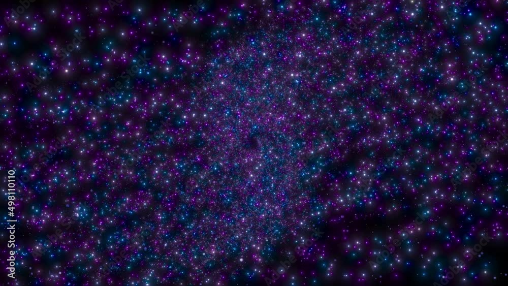 Wall mural seamless loop of chaotic generated stars form rotate, flicker, and move towards viewer