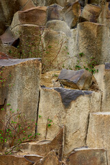 Basalt stone columns close up, Ukraine travel