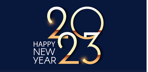 Happy new 2023 year Elegant gold text with light. Minimal text template