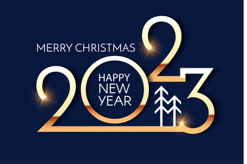 Happy new 2023 year Elegant gold text with light. Minimal text template