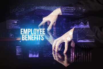 Businessman touching huge screen concept