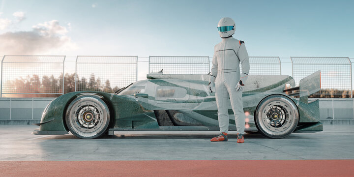 3D rendering of a generic racing car and a pilot