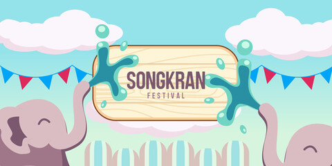 Songkran festival, Thai New Year's poster vector illustration. Elephant spraying water design