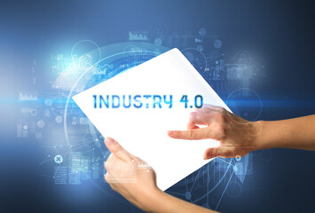 Hand holdig futuristic tablet , technology concept