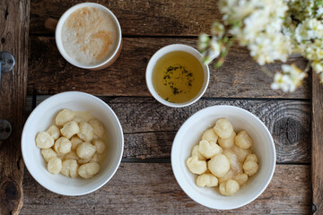 lazy curd dumplings and caramel. Gnocchi, cottage cheese