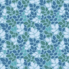 Fototapeta na wymiar Blue seamless pattern with leaves