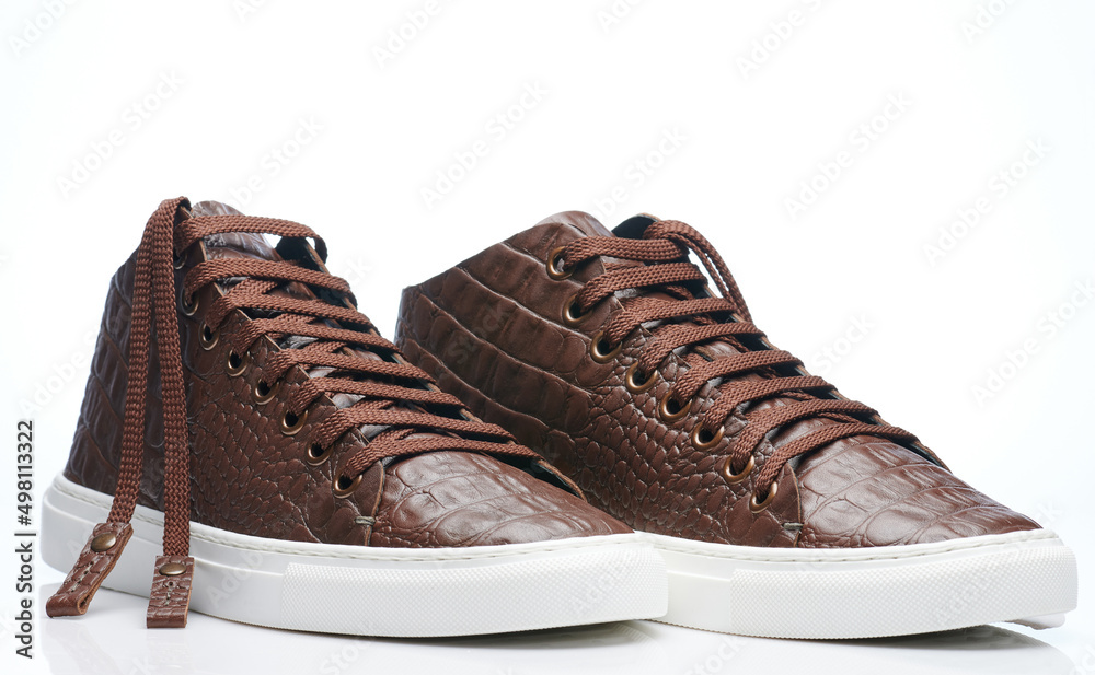 Sticker Pair of brown leather shoe with laces