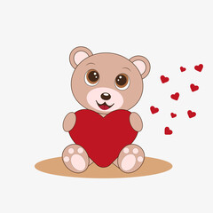 card with cute bear and red heart
