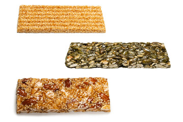 Bar with nuts isolated on a white background.
