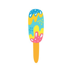 Cute and colorful vector popsicles, ice cream on stick. Summer popsicle vector illustration. Flat Design Dessert Icon