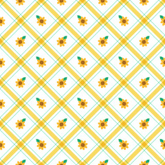 Cute Sunflower leaf Element Yellow Green Diagonal Stripe Striped Line Tilt Checkered Plaid Tartan Buffalo Scott Gingham Pattern Illustration Wrapping Paper, Picnic Mat, Tablecloth, Scarf