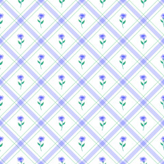 Cute Viola Violet Flower Element Lilac Violet Purple Diagonal Stripe Striped Line Tilt Checkered Plaid Tartan Buffalo Scott Gingham Pattern Illustration Wrapping Paper, Picnic, Scarf 