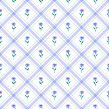 Cute Viola Violet Flower Element Lilac Violet Purple Diagonal Stripe Striped Line Tilt Checkered Plaid Tartan Buffalo Scott Gingham Pattern Illustration Wrapping Paper, Picnic, Scarf 