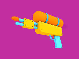 Water Gun 3D Render. Songkran Festival Thailand concept. Plastic water gun toy for playing