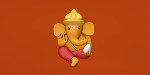 Hindu God Ganesha Statue Hindu sanatan Religion Festival Concept Elephant god. 3D Render illustration image