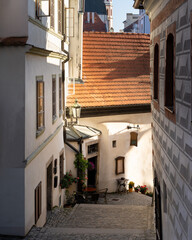Pedestrian street in the historic town Český Krumlov, UNESCO heritage site