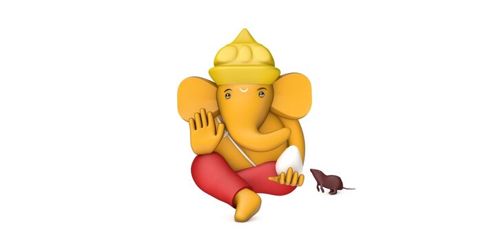 Hindu God Ganesha Statue Hindu sanatan Religion Festival Concept Elephant god. 3D Render illustration image