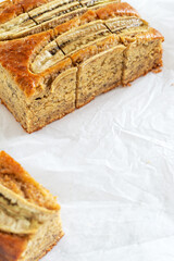 Sliced Freshly baked Homemade banana Bread.