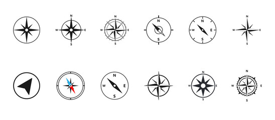 Compass icon set. Vector illustration.
