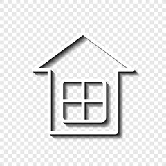 House simple icon. Flat desing. White with shadow on transparent grid.ai