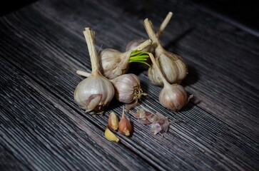 Fresh garlic on a wooden background