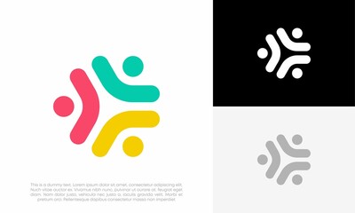 abstract people and human family logo design vector