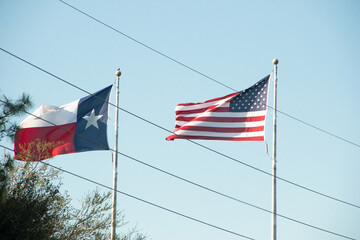 American and Texas flag on the sky