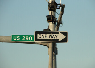 City traffic signs over the streets One Way