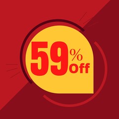 59% off sticker with yellow balloon and red background illustrating a promotion (discount offer)