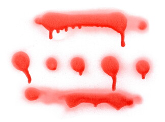 Red spray stain in shape lines and dot isolated on white 