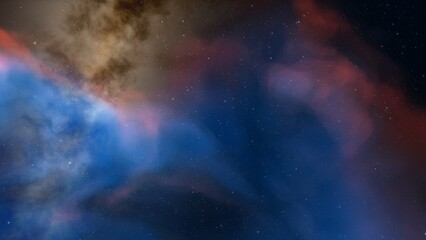 Plakat nebula gas cloud in deep outer space, science fiction illustrarion, colorful space background with stars 3d render 