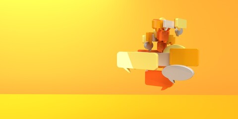Floating speech bubbles on a colored background - 3D render illustration