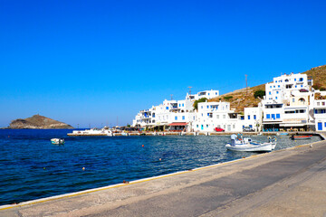 Fototapeta na wymiar view of the port of Panormos, a famous seaside resort on the magnificent island of Tinos, in the Cyclades archipelago, in the heart of the Aegean Sea