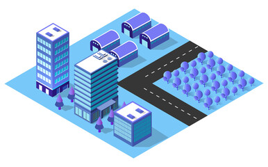 City urban area map Isometric vehicles 3D illustration architecture