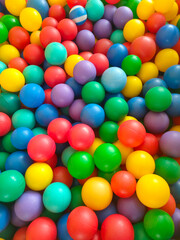 Fototapeta na wymiar background of numerous plastic multicolored balls for dry pools close-up
