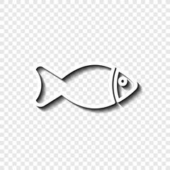 Fish simple icon. Flat desing. White with shadow on transparent grid.ai