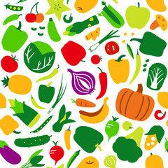 Seamless pattern of vegetables and fruit, vector illustration background