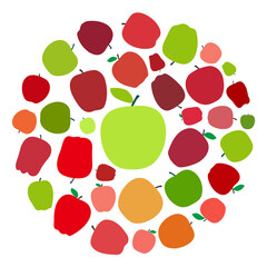 Apple fruit flat icon set in an circle vector illustration