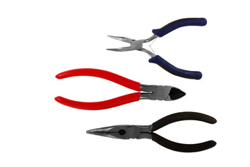 Fototapeta premium Cutter and plier tools disposed by diagonal, isolated on white background. Cut out.